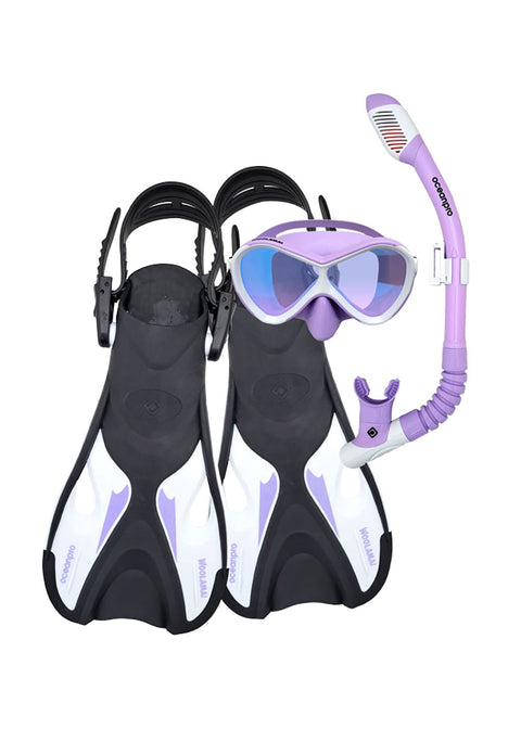 Ocean Pro Woolamai Junior Mask Snorkel Fin Set - Purple S-M
