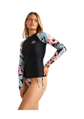 Billabong Womens LS Lycra Zipper Rash Guard 6 / Black/Multi