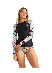 Billabong Womens LS Lycra Zipper Rash Guard 6 / Black/Multi