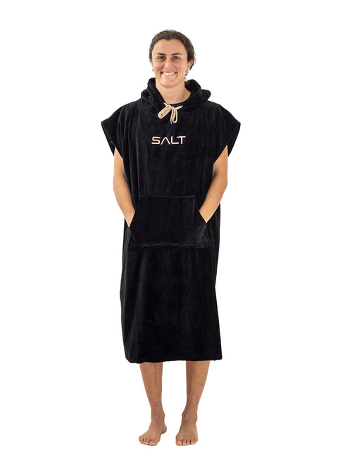 SALT Hooded Cotton Poncho Towel - Black